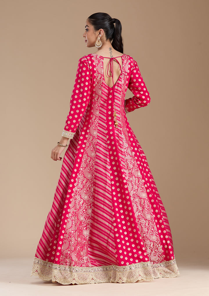 Rani Pink Zariwork Brocade Readymade Salwar Suit