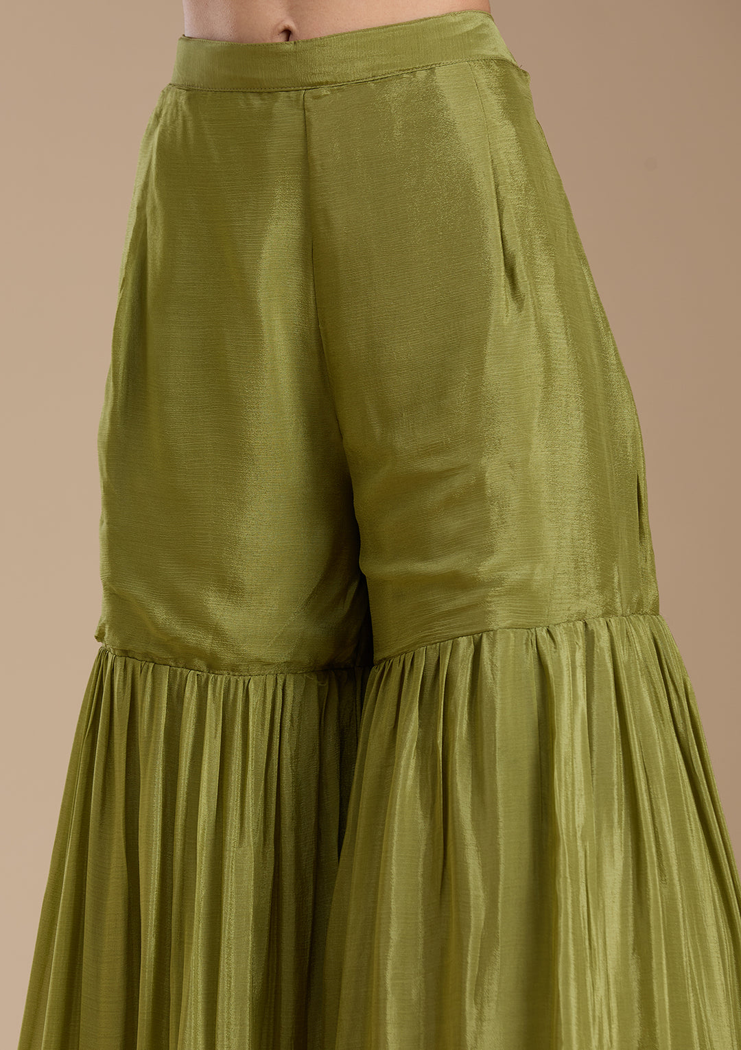 Mehendi Threadwork Satin Readymade Salwar Suit