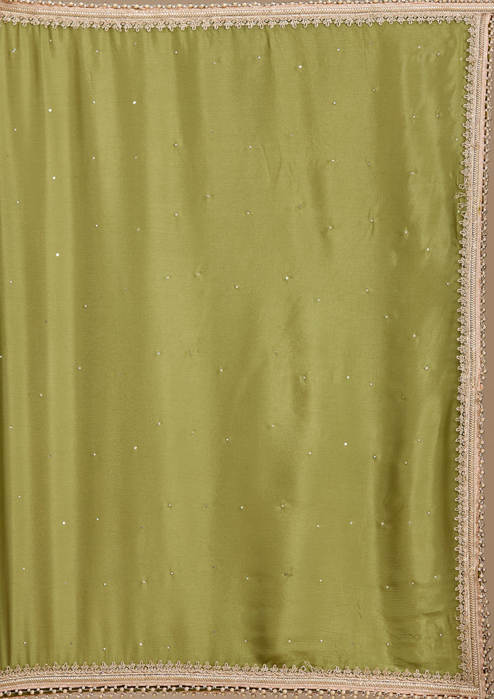 Mehendi Threadwork Satin Readymade Salwar Suit