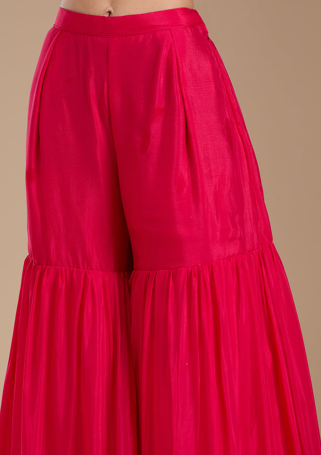 Rani Pink Threadwork Satin Readymade Salwar Suit
