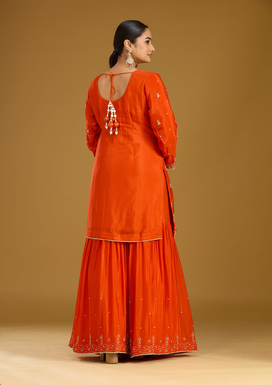 Rust Threadwork Satin Readymade Salwar Suit