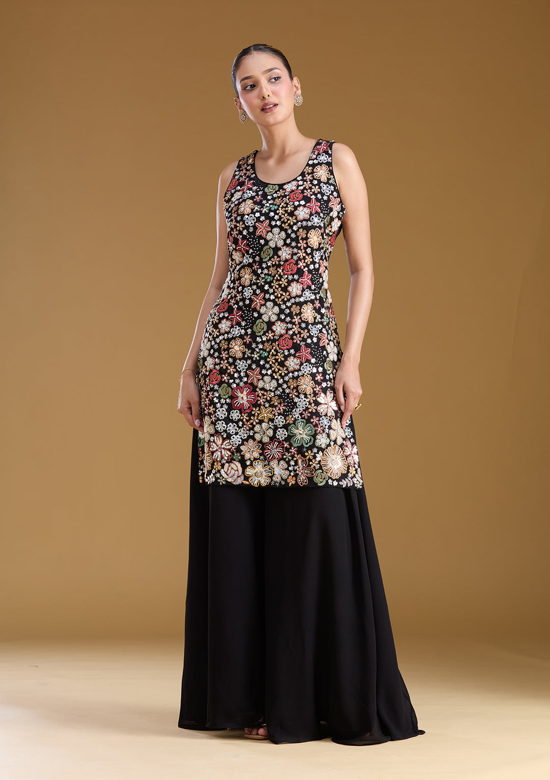 Black Threadwork Georgette Readymade Salwar Suit