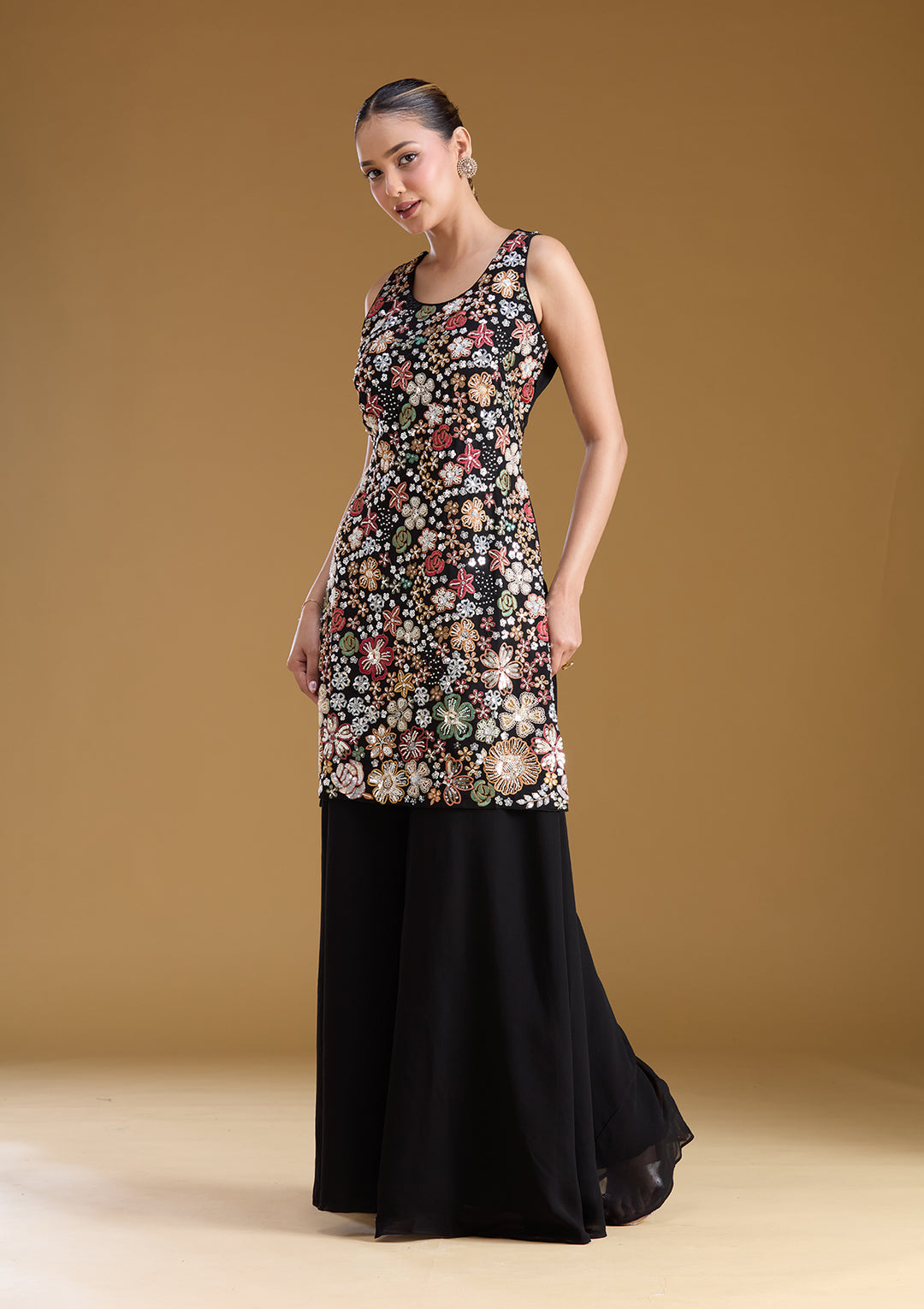 Black Threadwork Georgette Readymade Salwar Suit