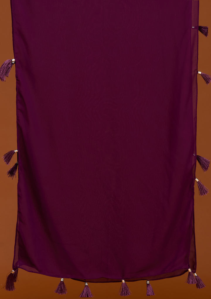 Wine Threadwork Georgette Readymade Salwar Suit