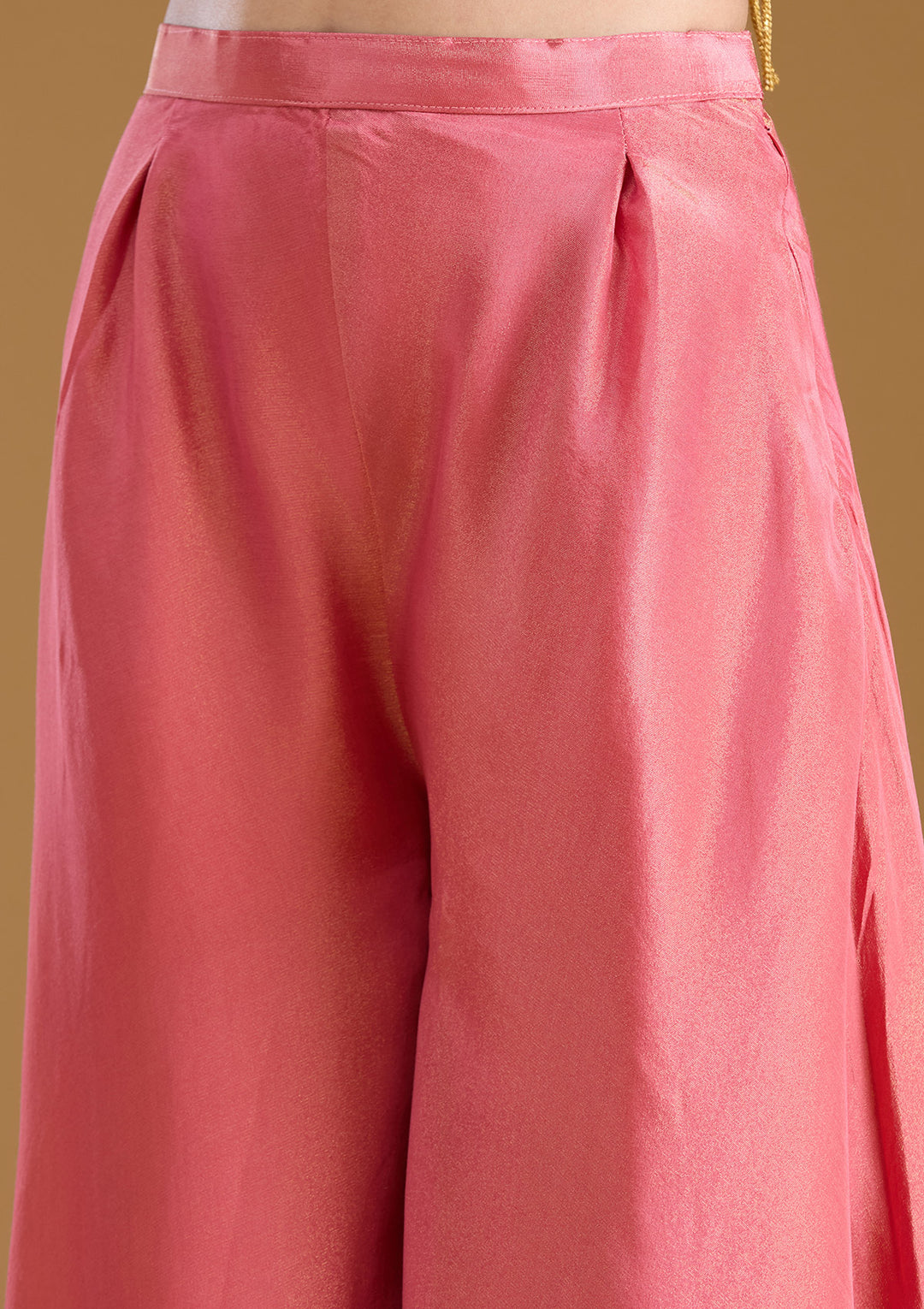 Gajari Pink Threadwork Satin Readymade Salwar Suit