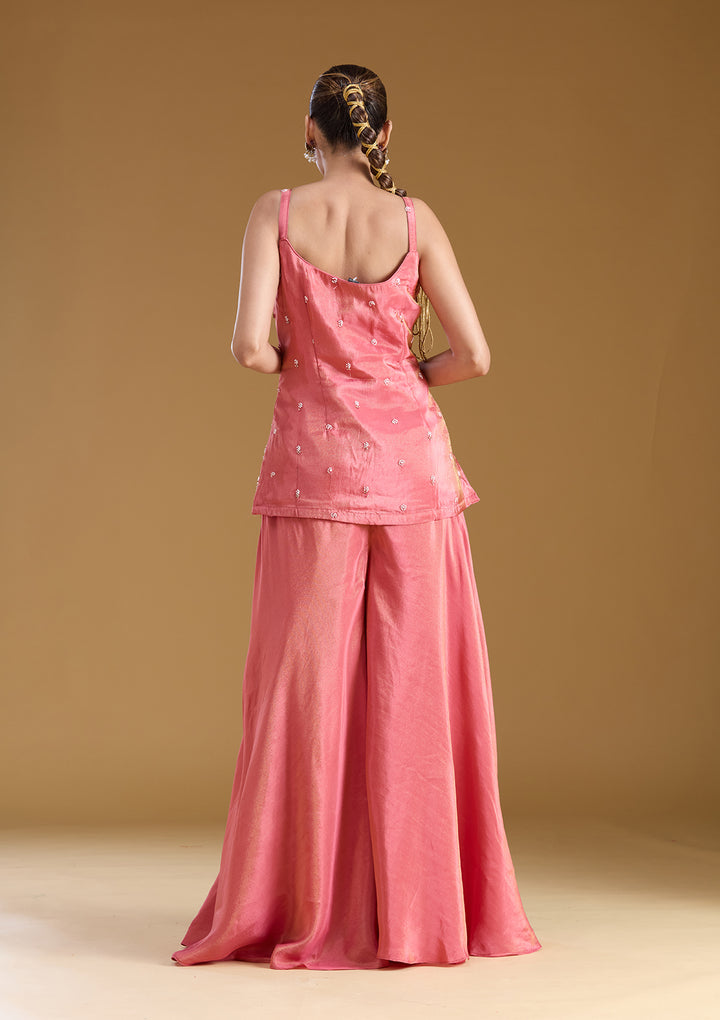 Gajari Pink Threadwork Satin Readymade Salwar Suit