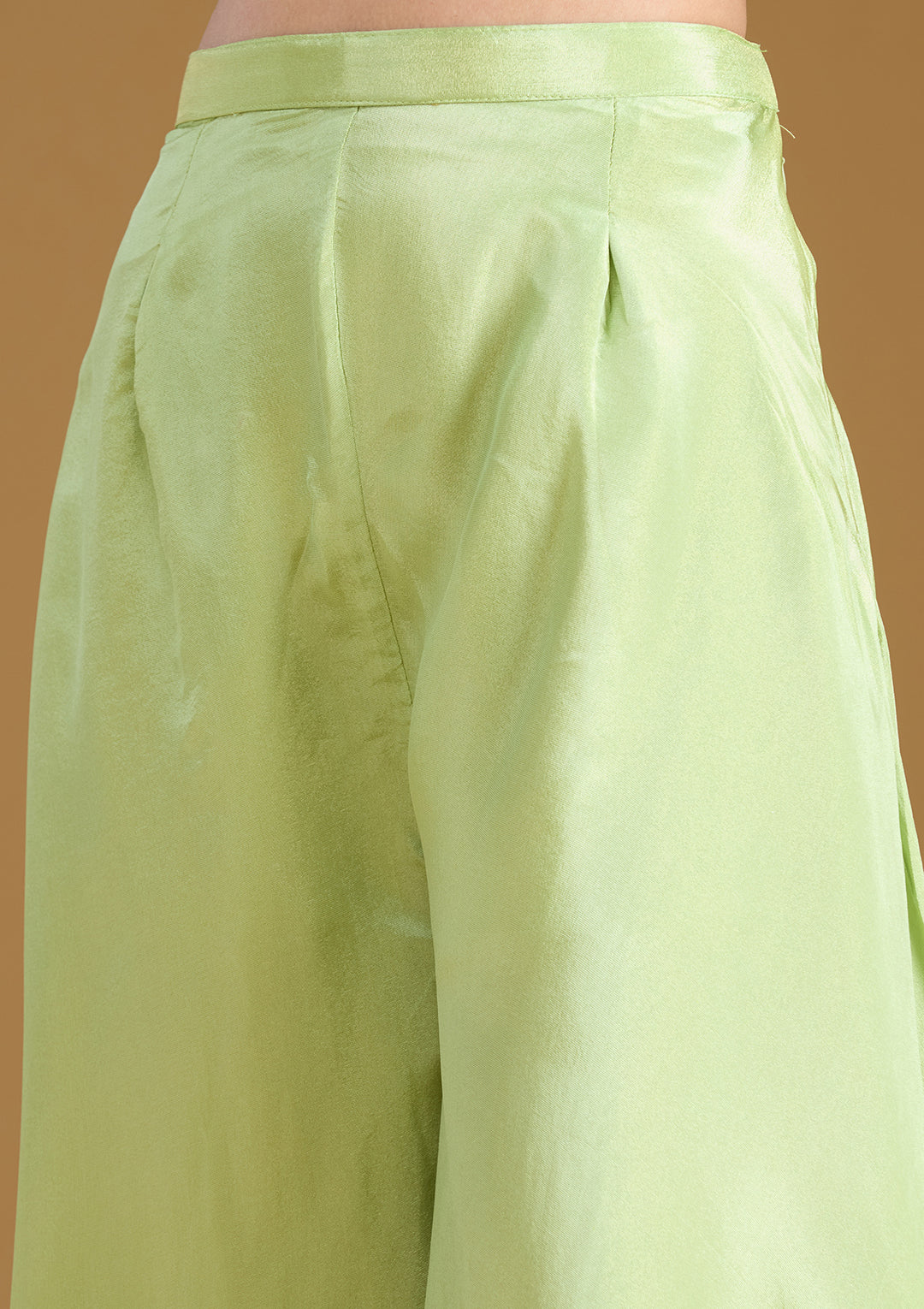 Pista Green Threadwork Satin Readymade Salwar Suit