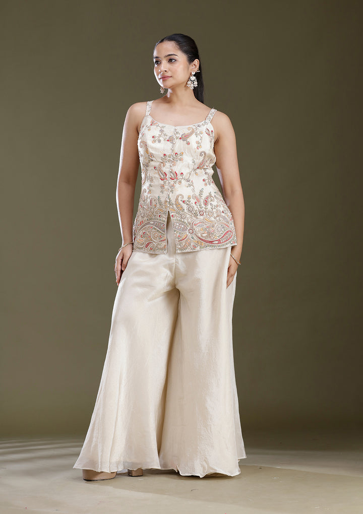 Beige Cutdana Tissue Readymade Salwar Suit