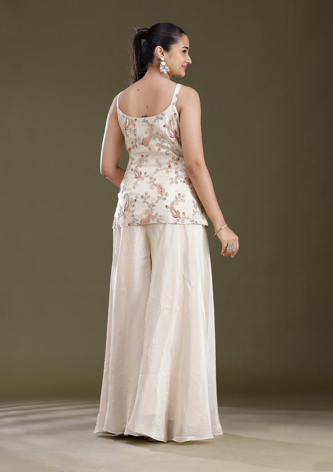 Beige Cutdana Tissue Readymade Salwar Suit