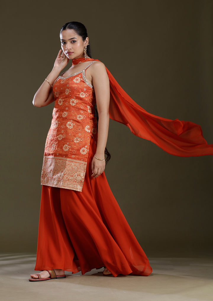 Orange Cutdana Brocade Readymade Salwar Suit