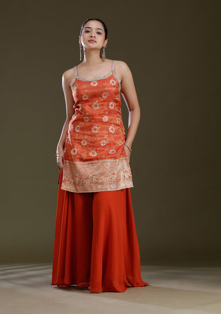 Orange Cutdana Brocade Readymade Salwar Suit