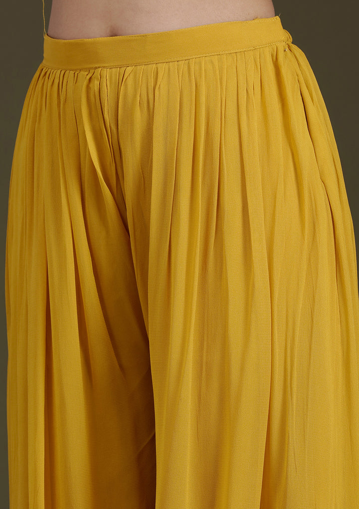 Yellow Zariwork (Gold) Tissue Readymade Salwar Suit