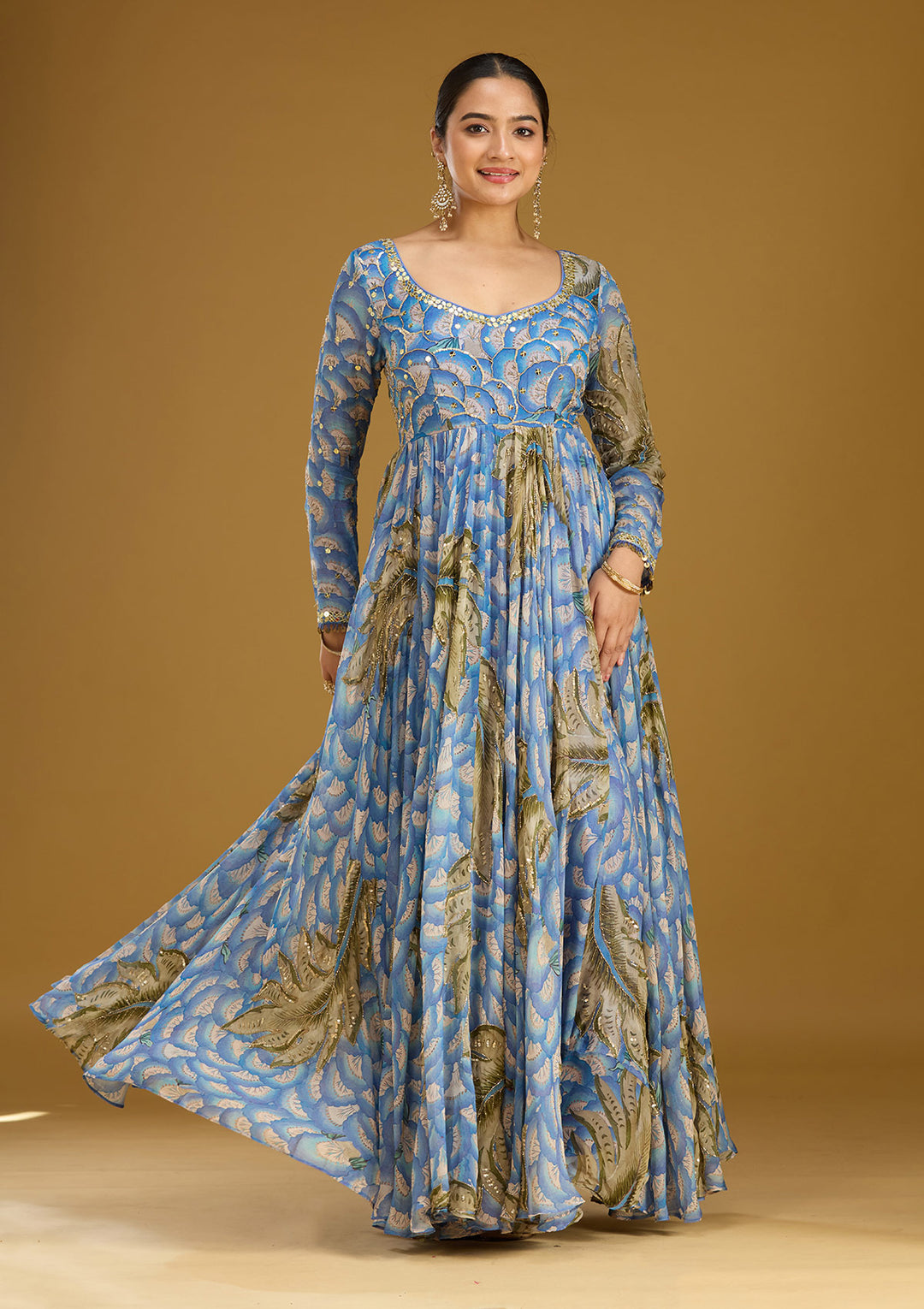 Blue Mirrorwork Crepe Readymade Salwar Suit