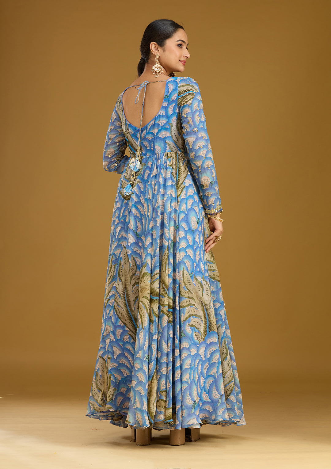 Blue Mirrorwork Crepe Readymade Salwar Suit