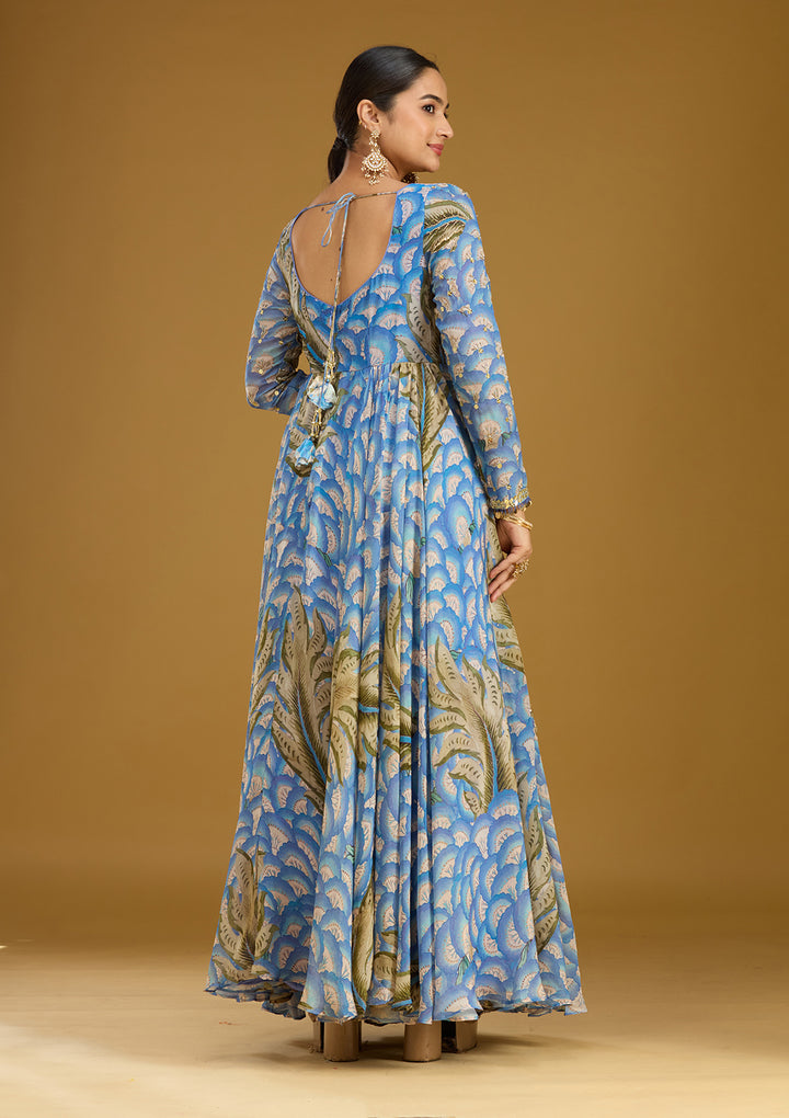 Blue Mirrorwork Crepe Readymade Salwar Suit