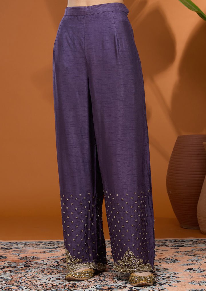 Purple Cutdana Soft Raw Silk Readymade Salwar Suit