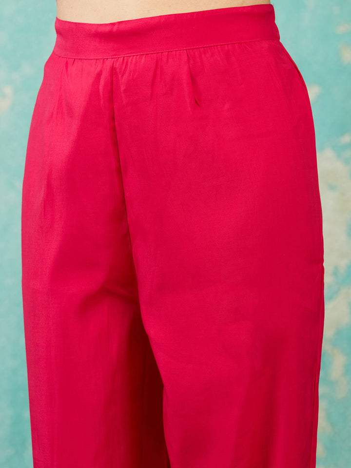 Rani Pink Threadwork Soft Raw Silk Readymade Salwar Suit