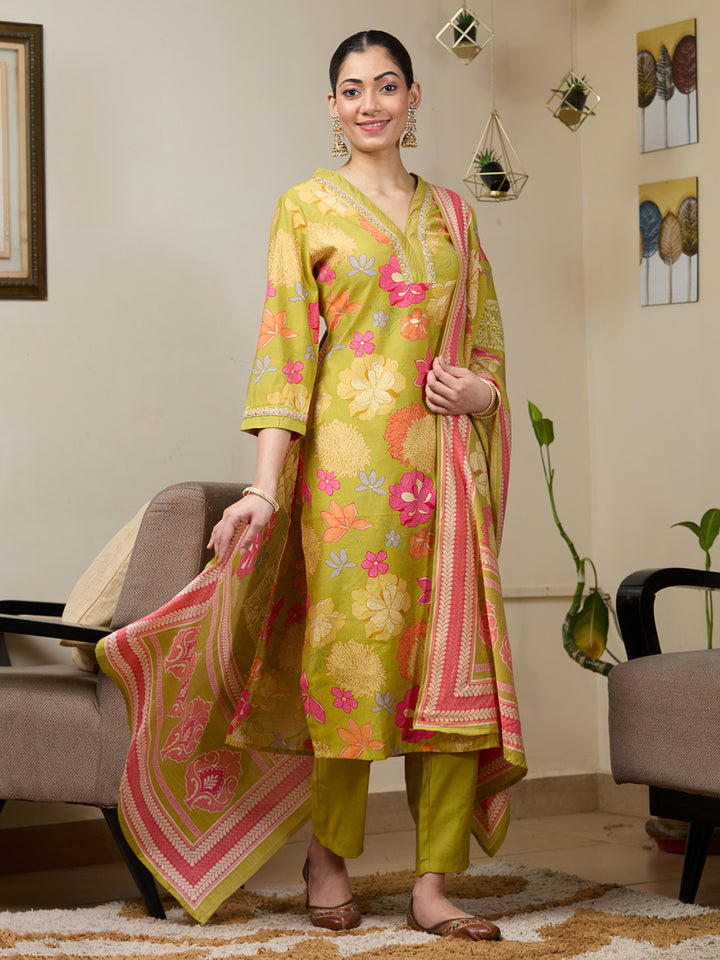 Pista Green Cording Soft Raw Silk Readymade Salwar Suit