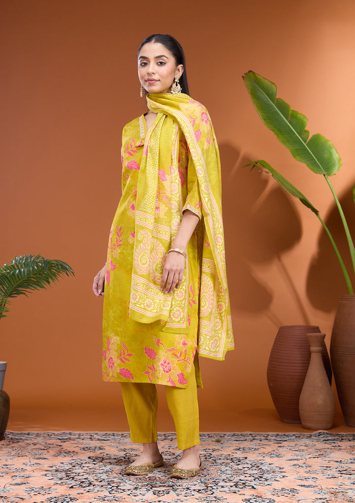 Mehandi Green Cording Soft Raw Silk Readymade Salwar Suit