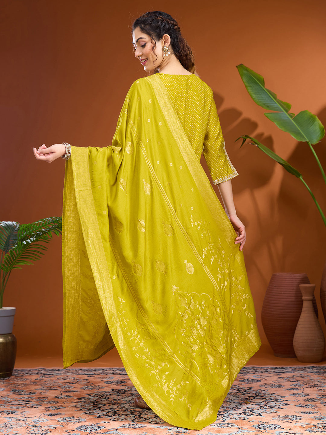 Mehandi Green Cording Chanderi Readymade Salwar Suit