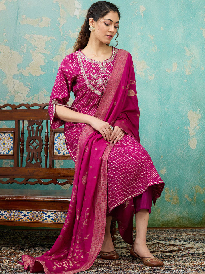 Purple Cording Chanderi Readymade Salwar Suit