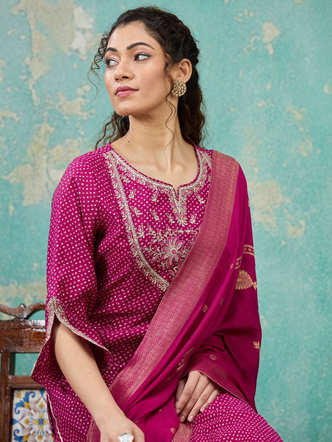 Purple Cording Chanderi Readymade Salwar Suit