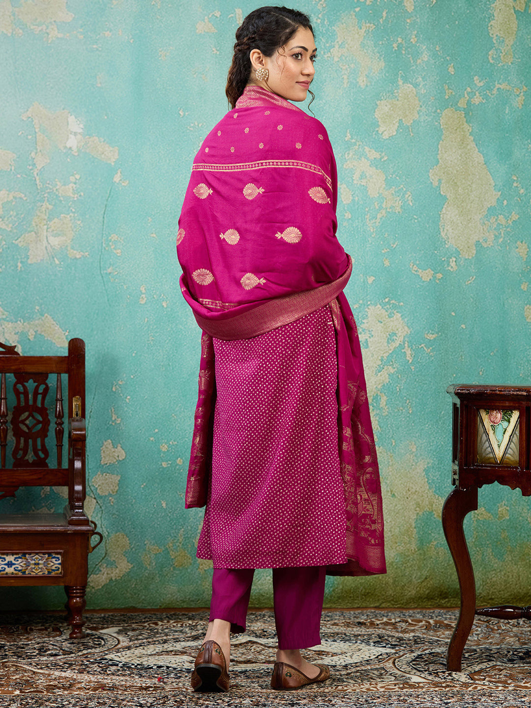 Purple Cording Chanderi Readymade Salwar Suit