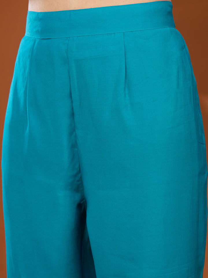 Turquoise Blue Cording Chanderi Readymade Salwar Suit