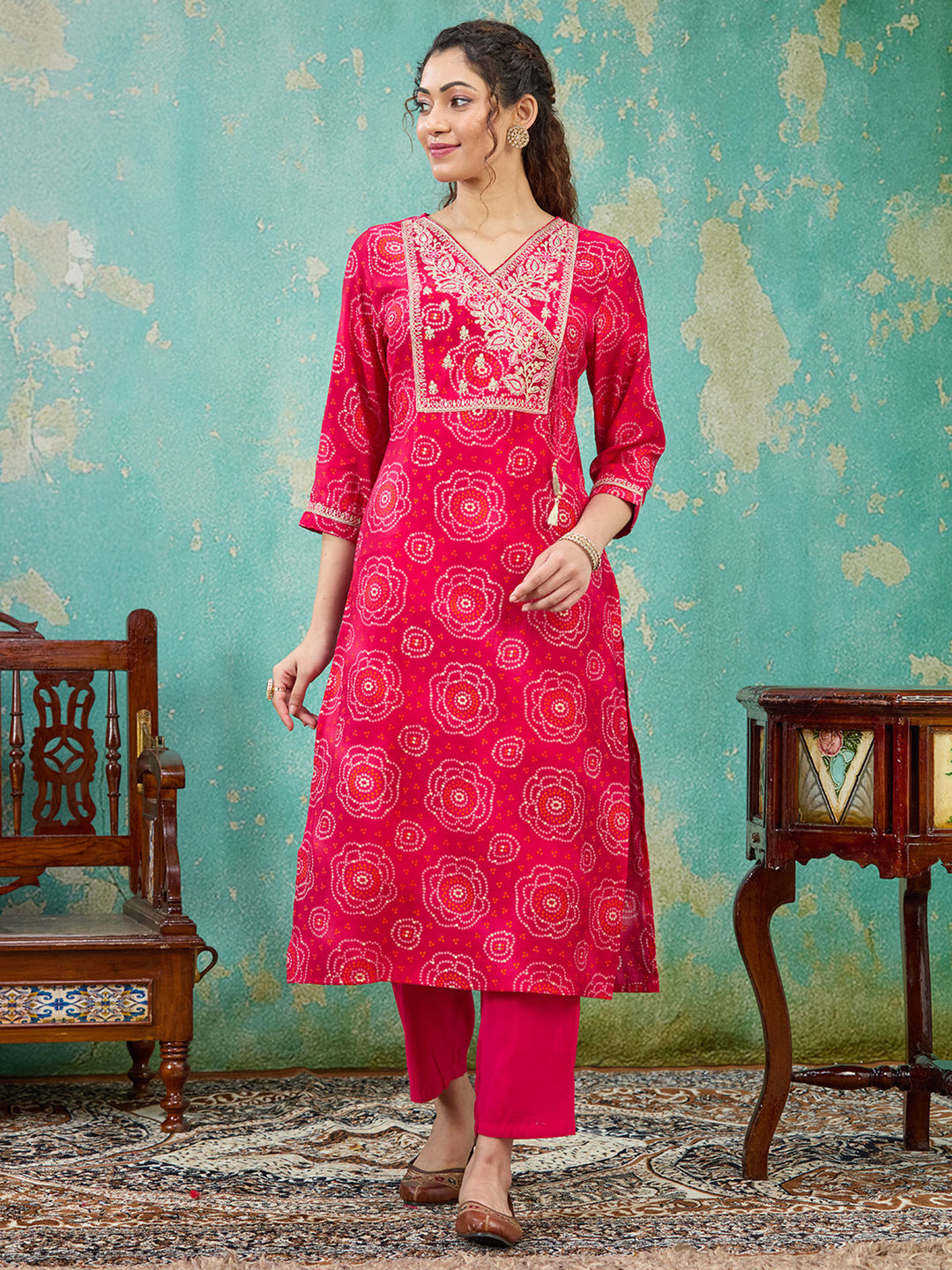Rani Pink Sequins Chanderi Readymade Salwar Suit