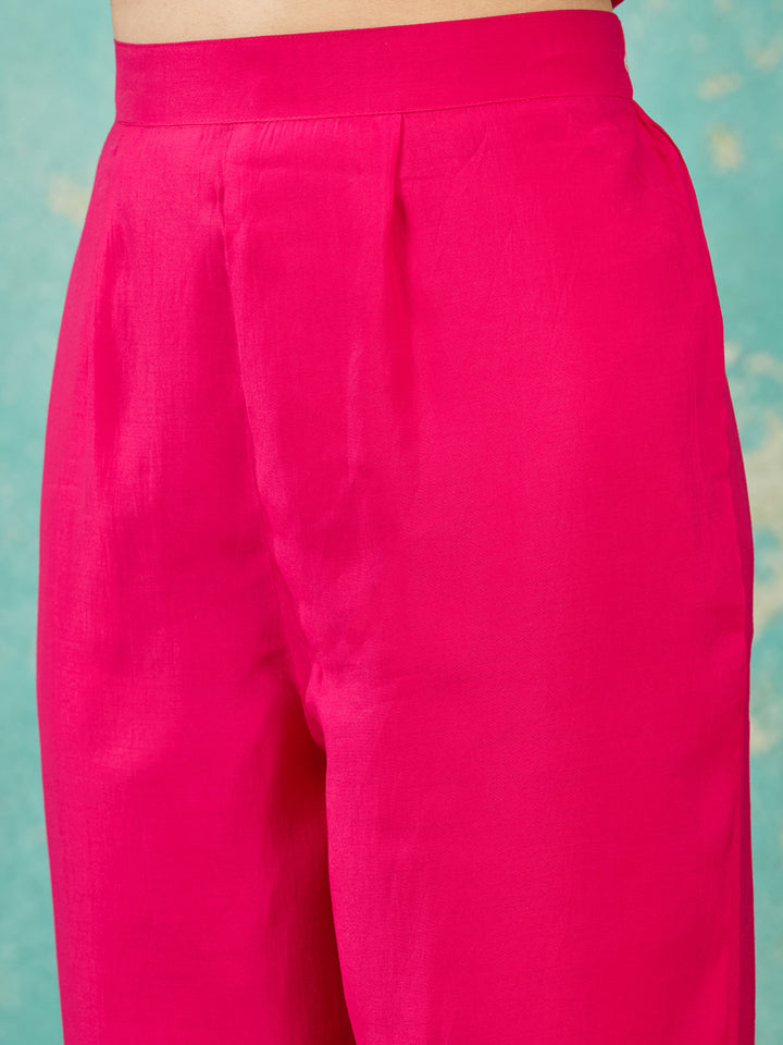 Rani Pink Sequins Chanderi Readymade Salwar Suit