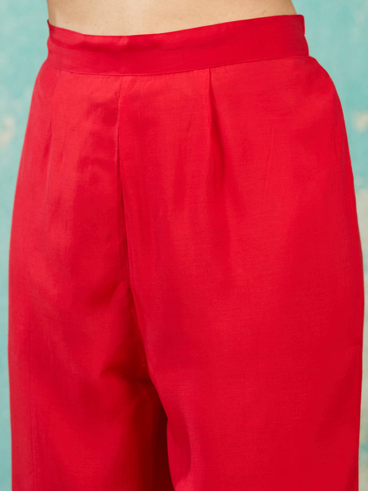 Red Sequins Chanderi Readymade Salwar Suit