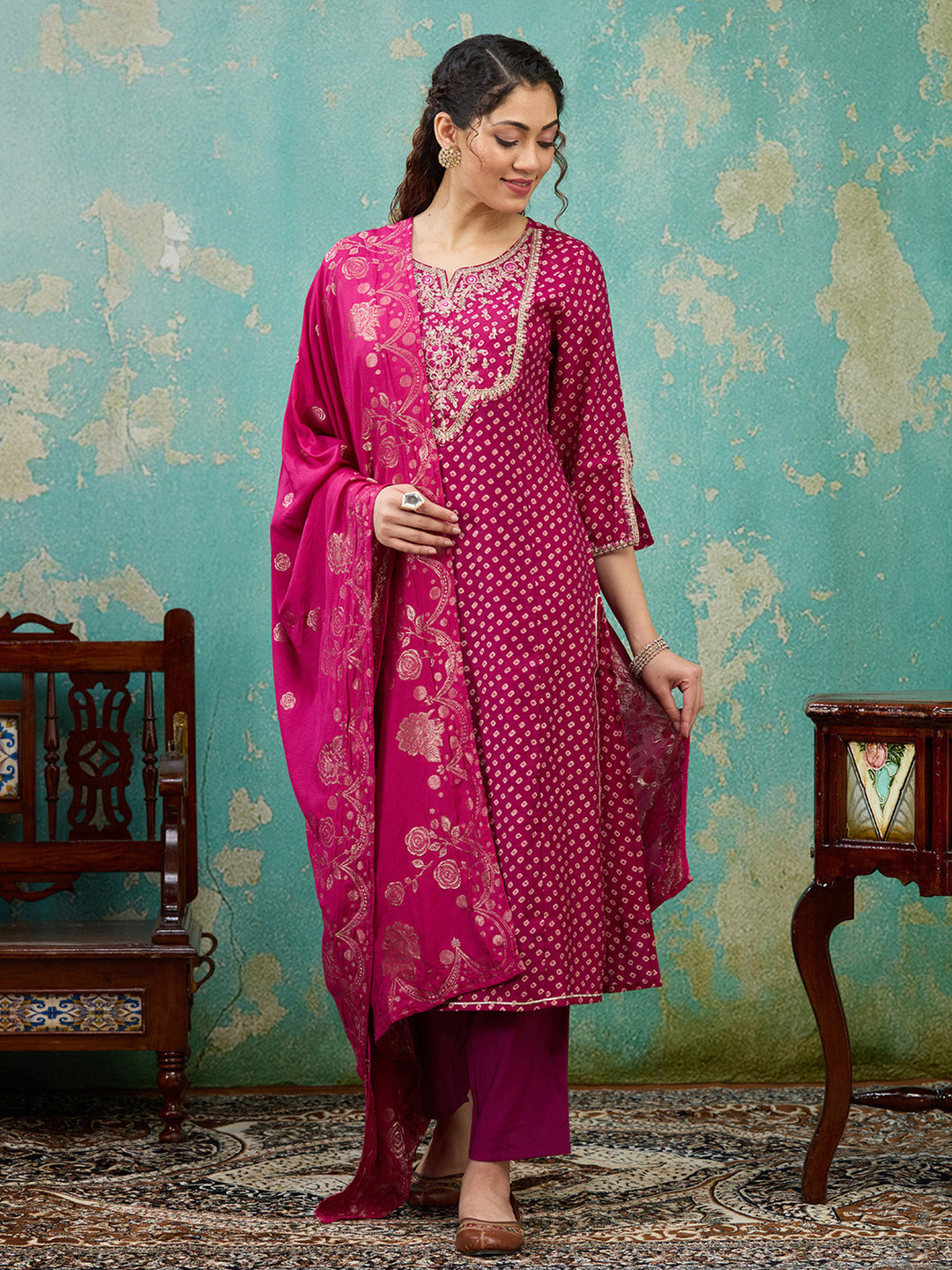 Purple Cording Chanderi Readymade Salwar Suit
