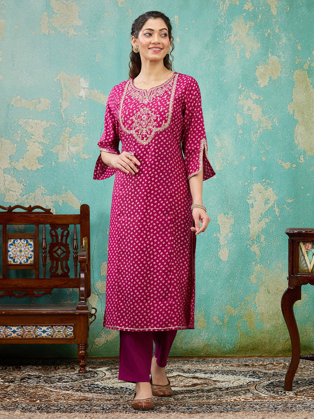 Purple Cording Chanderi Readymade Salwar Suit