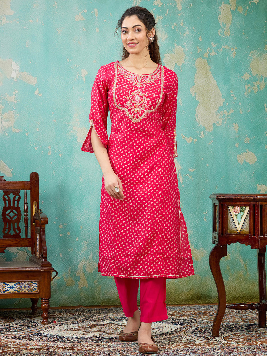 Rani Pink Cording Chanderi Readymade Salwar Suit