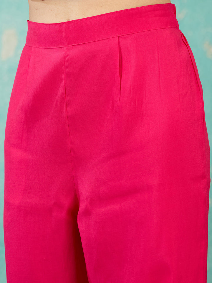 Rani Pink Cording Chanderi Readymade Salwar Suit