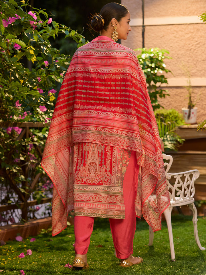 Gajari Pink Cutdana Chanderi Readymade Salwar Suit