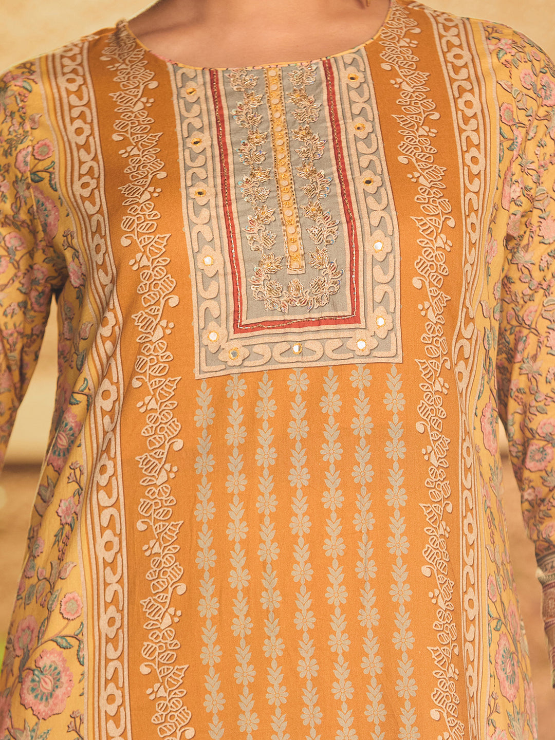 Mustard Yellow Cutdana Chanderi Readymade Salwar Suit