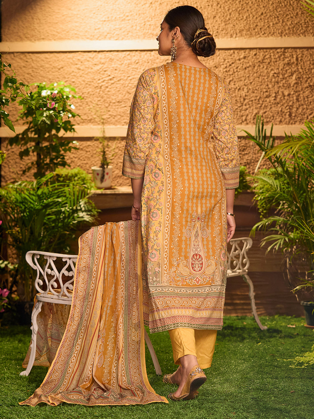 Mustard Yellow Cutdana Chanderi Readymade Salwar Suit