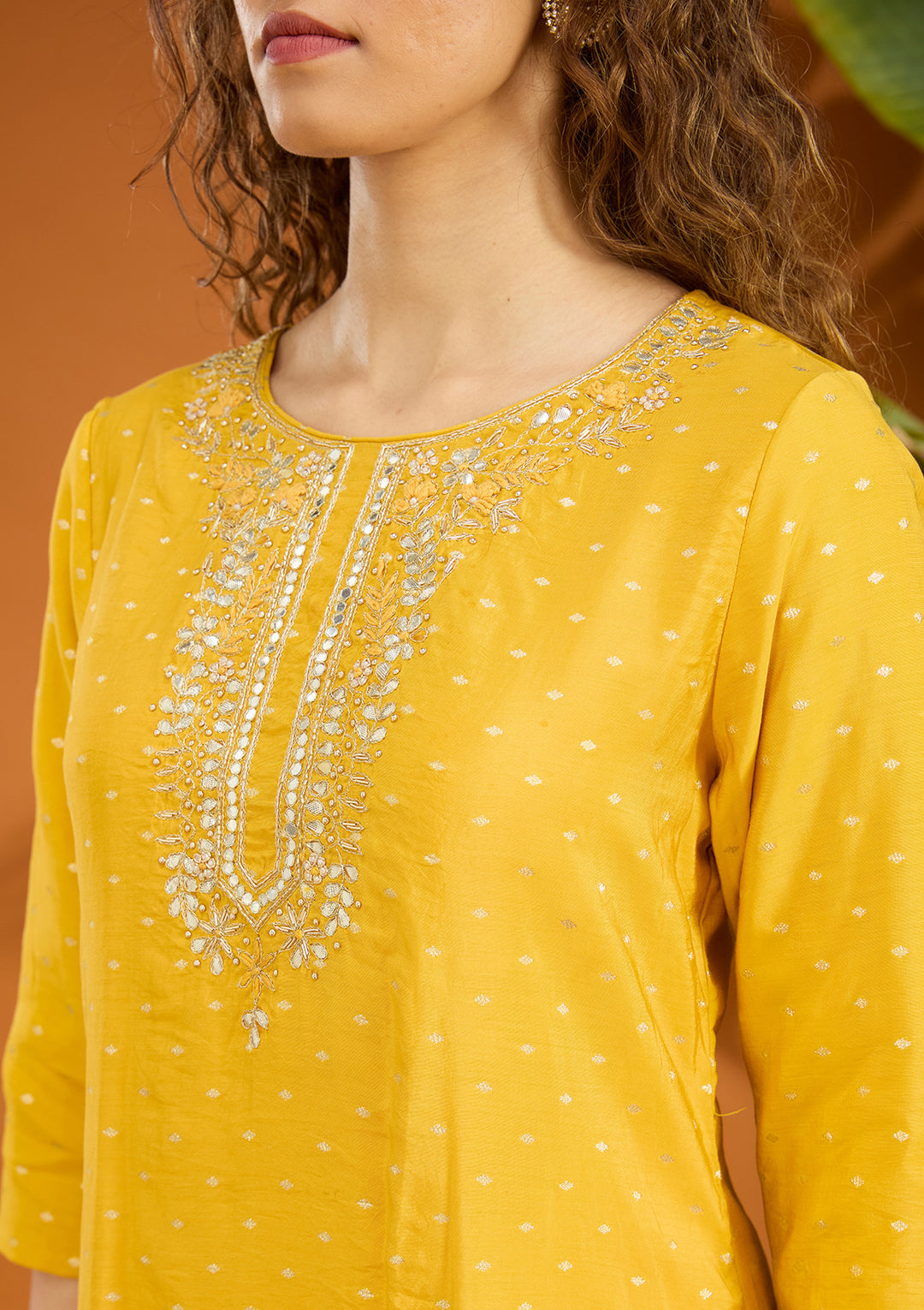 Mustard Yellow Cording Chanderi Readymade Salwar Suit