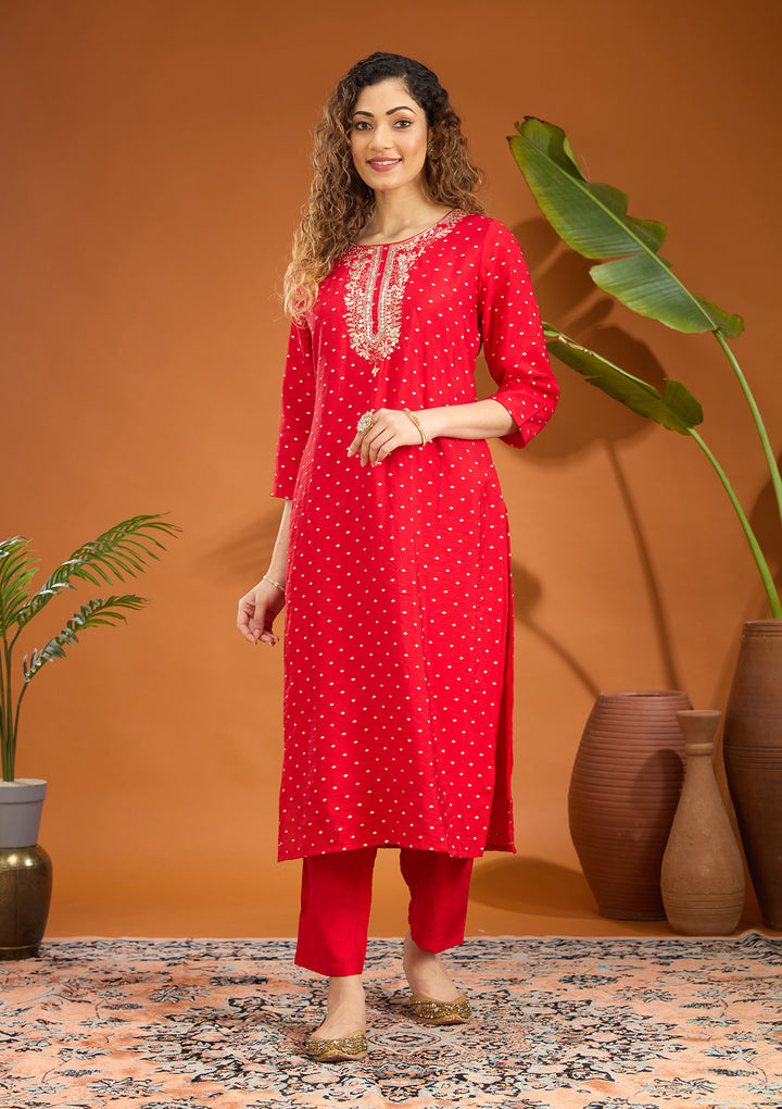 Red Cording Chanderi Readymade Salwar Suit