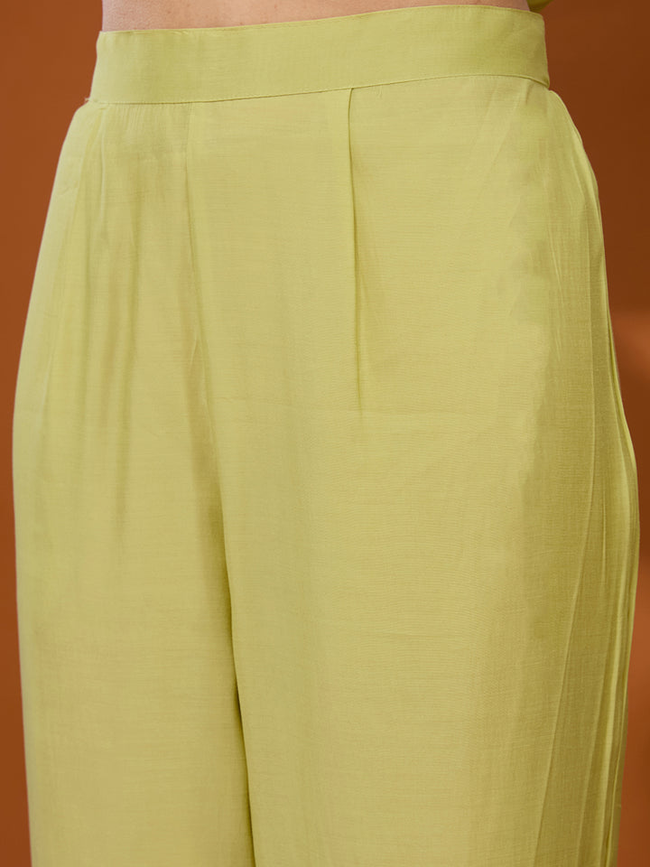 Pista Green Threadwork Chanderi Readymade Salwar Suit