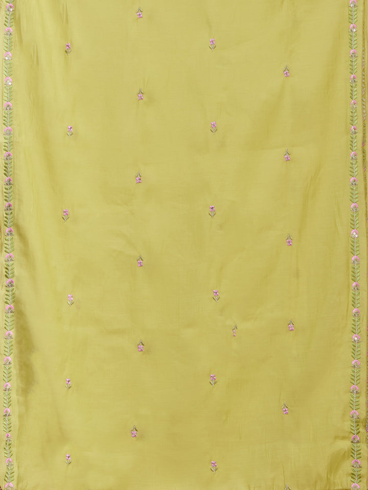 Pista Green Threadwork Chanderi Readymade Salwar Suit