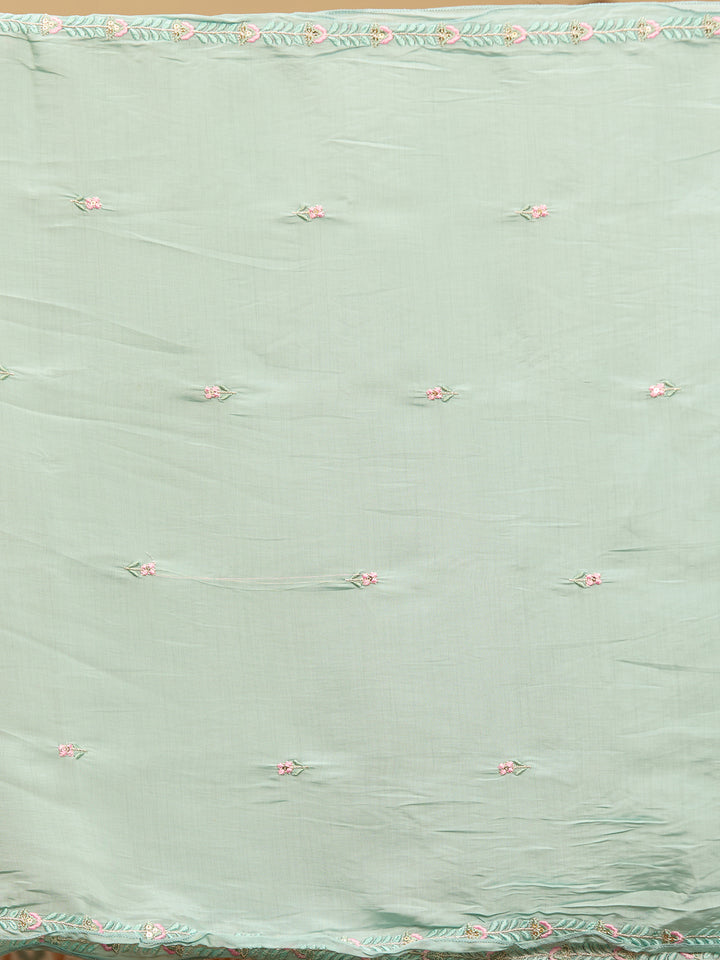 Sky Blue Threadwork Chanderi Readymade Salwar Suit