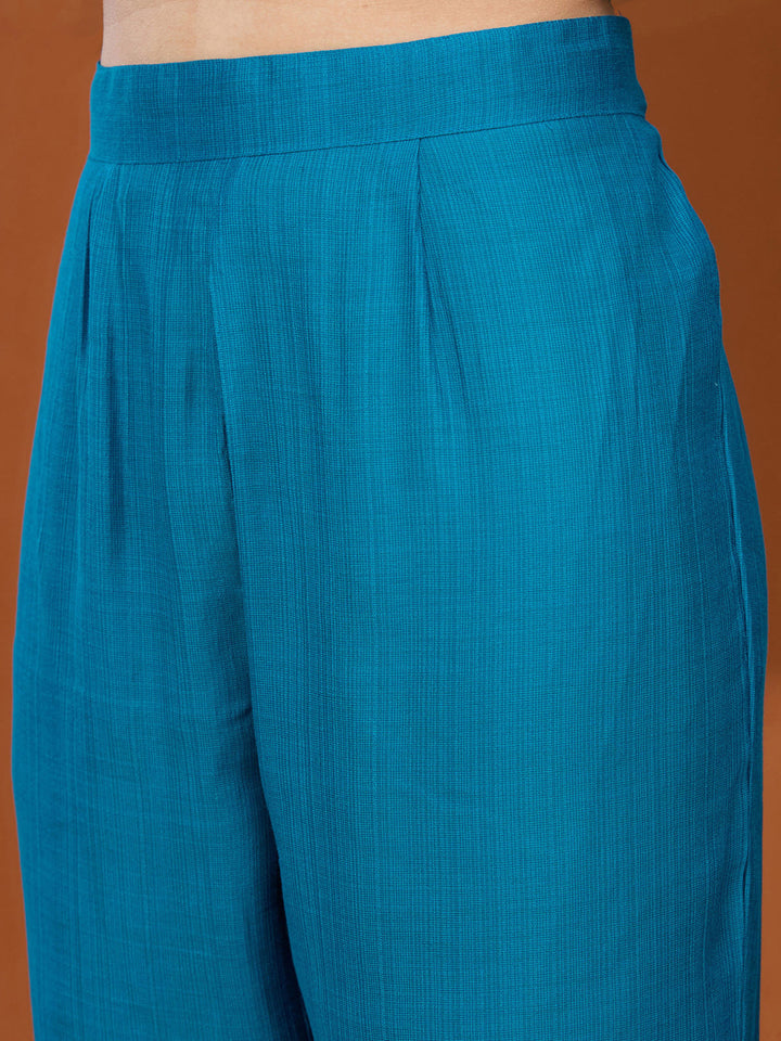 Blue Threadwork Chanderi Readymade Salwar Suit