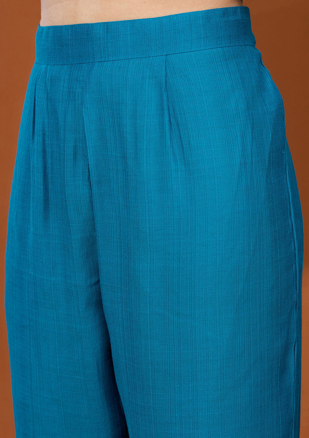 Blue Threadwork Chanderi Readymade Salwar Suit