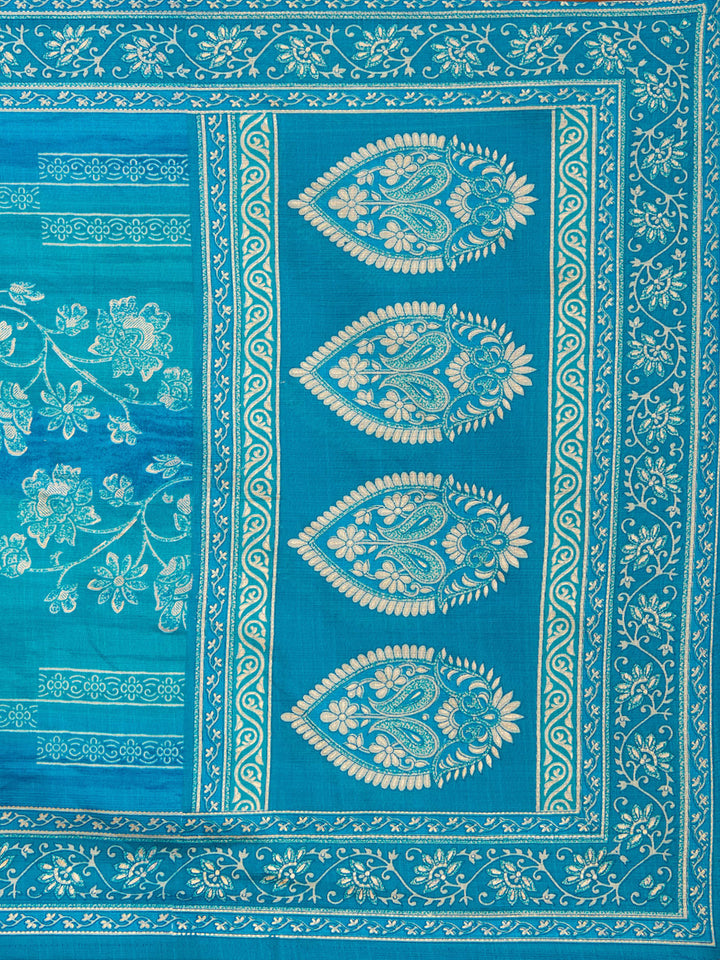 Blue Threadwork Chanderi Readymade Salwar Suit