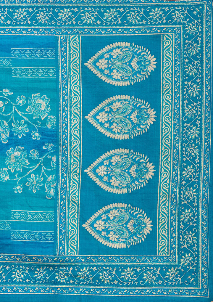 Blue Threadwork Chanderi Readymade Salwar Suit
