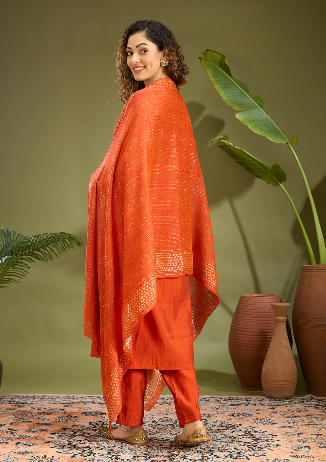 Rust Cutdana Chanderi Readymade Salwar Suit