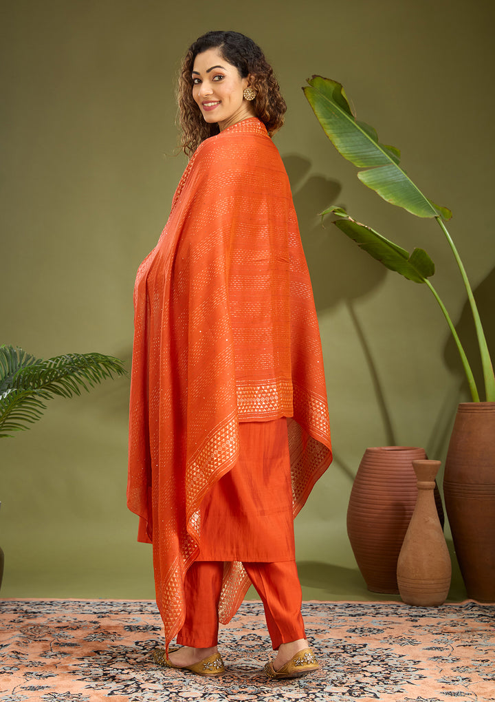 Rust Cutdana Chanderi Readymade Salwar Suit