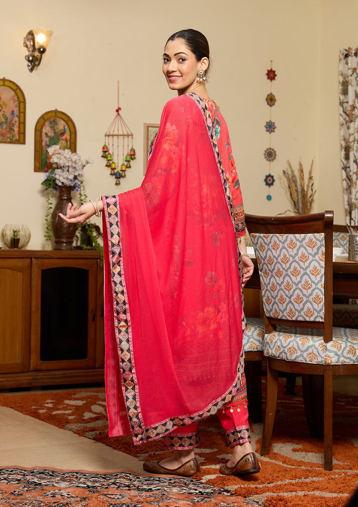 Red Mirrorwork Crepe Readymade Salwar Suit